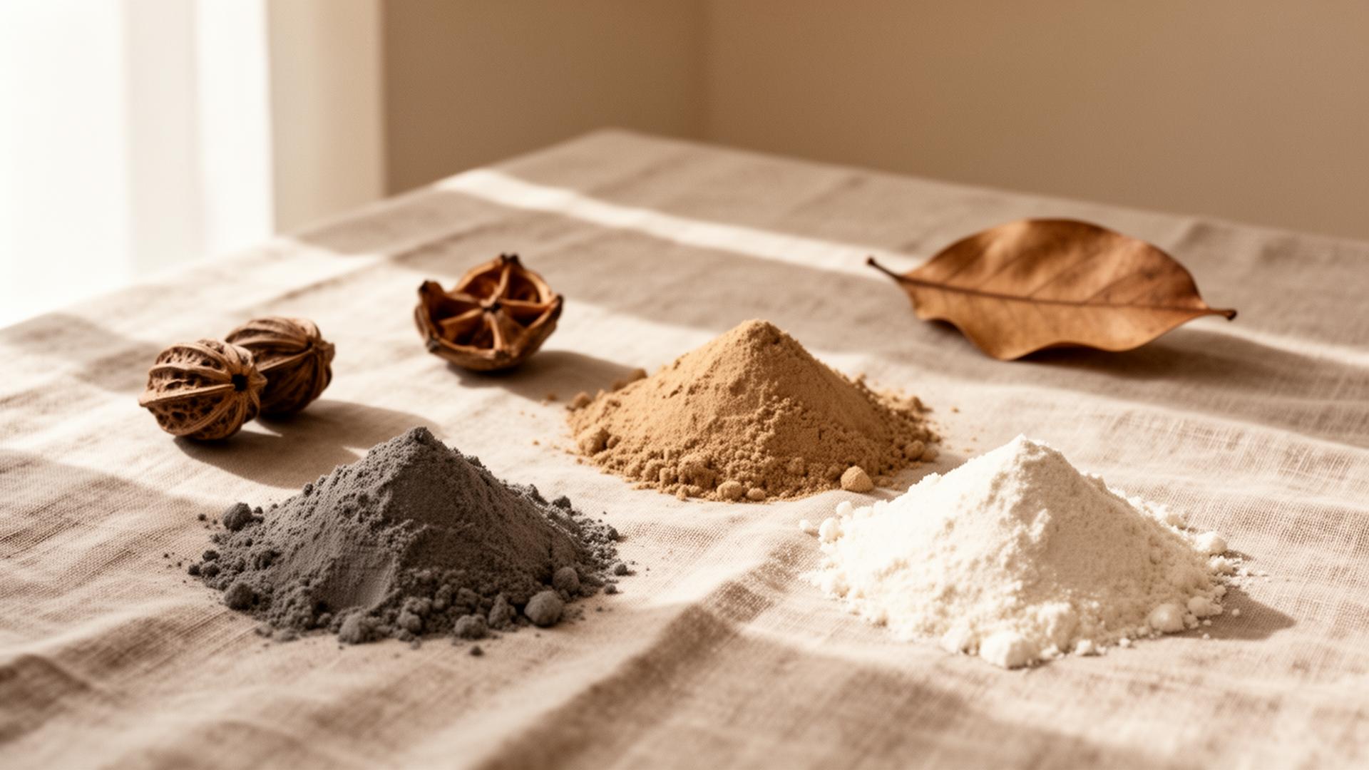 Concentrated Ayurvedic botanical powders on warm stone